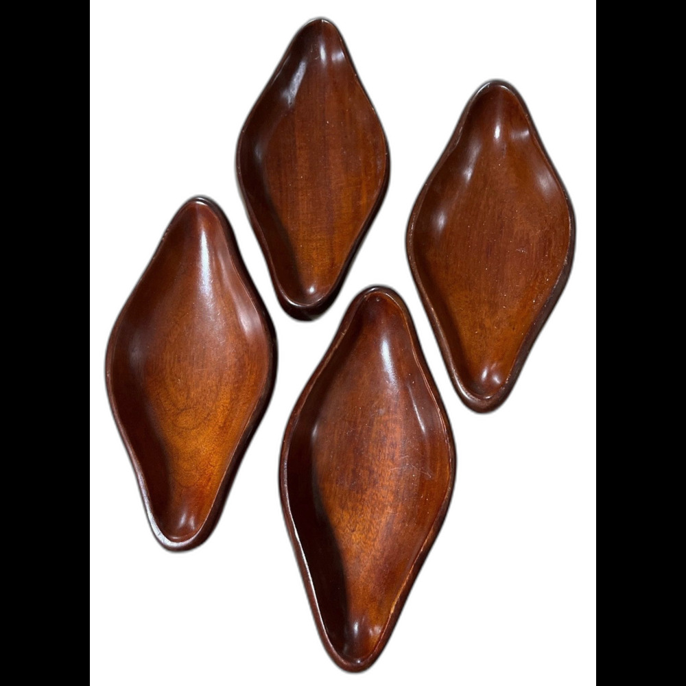 Caribcraft Mahogany Wood Serving Trays Set of 4 Handmade Haiti Mid Century MCM